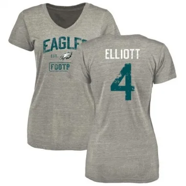 Gray Women's Jake Elliott Philadelphia Eagles Heather Distressed V-Neck T-Shirt